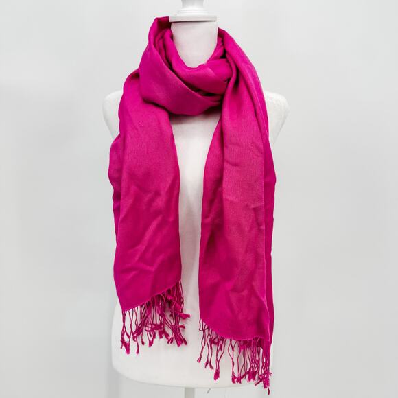 Burberry Scarf Silk Cashmere Lightweight Oversized Pink Fringe Authentic - Picture 2 of 7